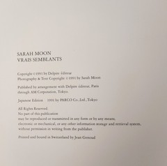 SARAH MOON Vrais Semblants JAPANESE EDITION ART PHOTO BOOK 1991