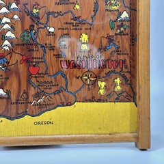 VTG Hand-Painted 1950’s Washington State Map Wood Wall Art / Serving Tray