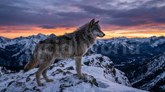 Wolf Snowy Mountain Peak Sunset Digital PNG Download Printable Wall Art Wildlife