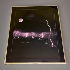 Vintage 1980’s Neon Purple Lightning Storm Framed Art 16×20 Vaporwave Synthwave