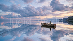 Dreamy Ocean Reflection Digital Image Man in Boat Art Surrealism Wall Decor File