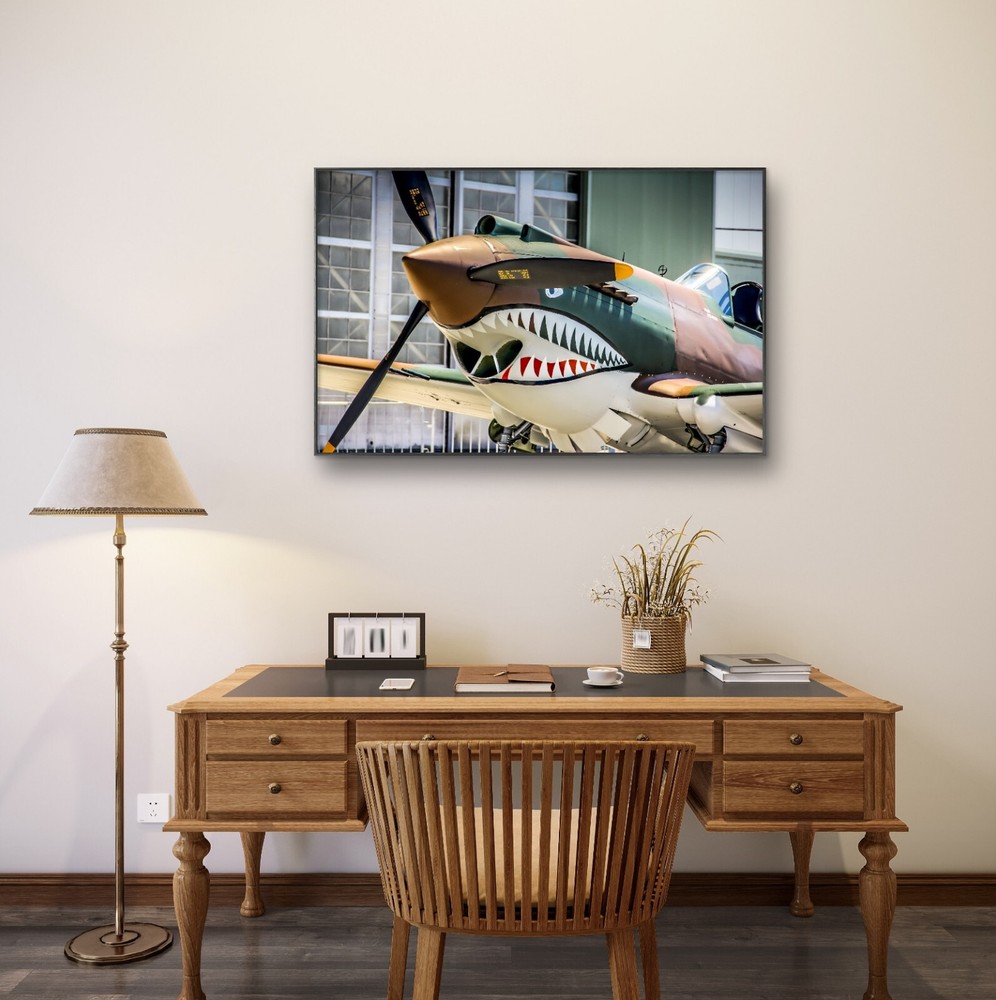 Aviation Decor, WWII Aircraft Wall Art, P-40 Flying Tiger, 20″x30″ canvas Framed