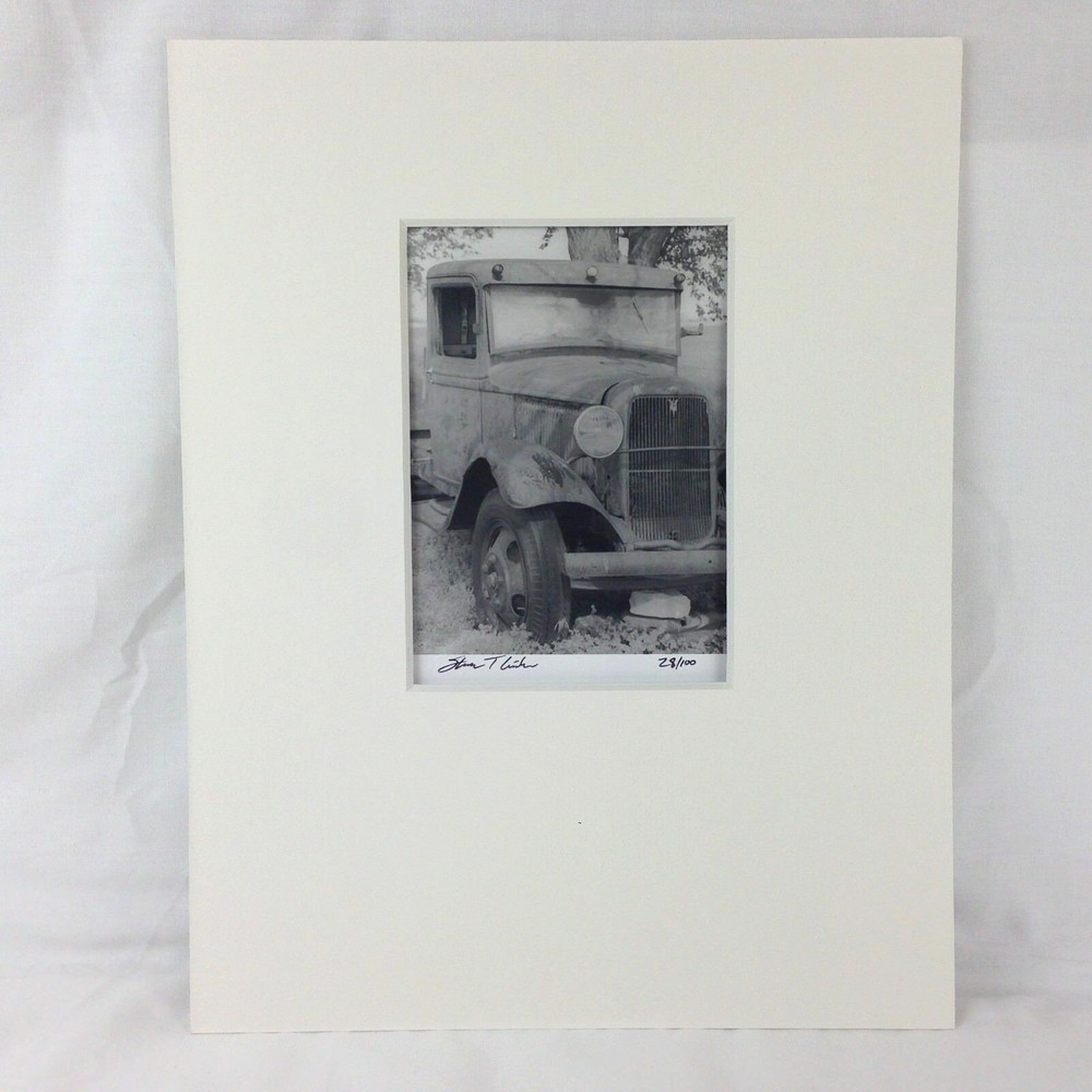 Black & White Photo Rusty 1934 Ford Pickup Truck Matted Signed Art Photography