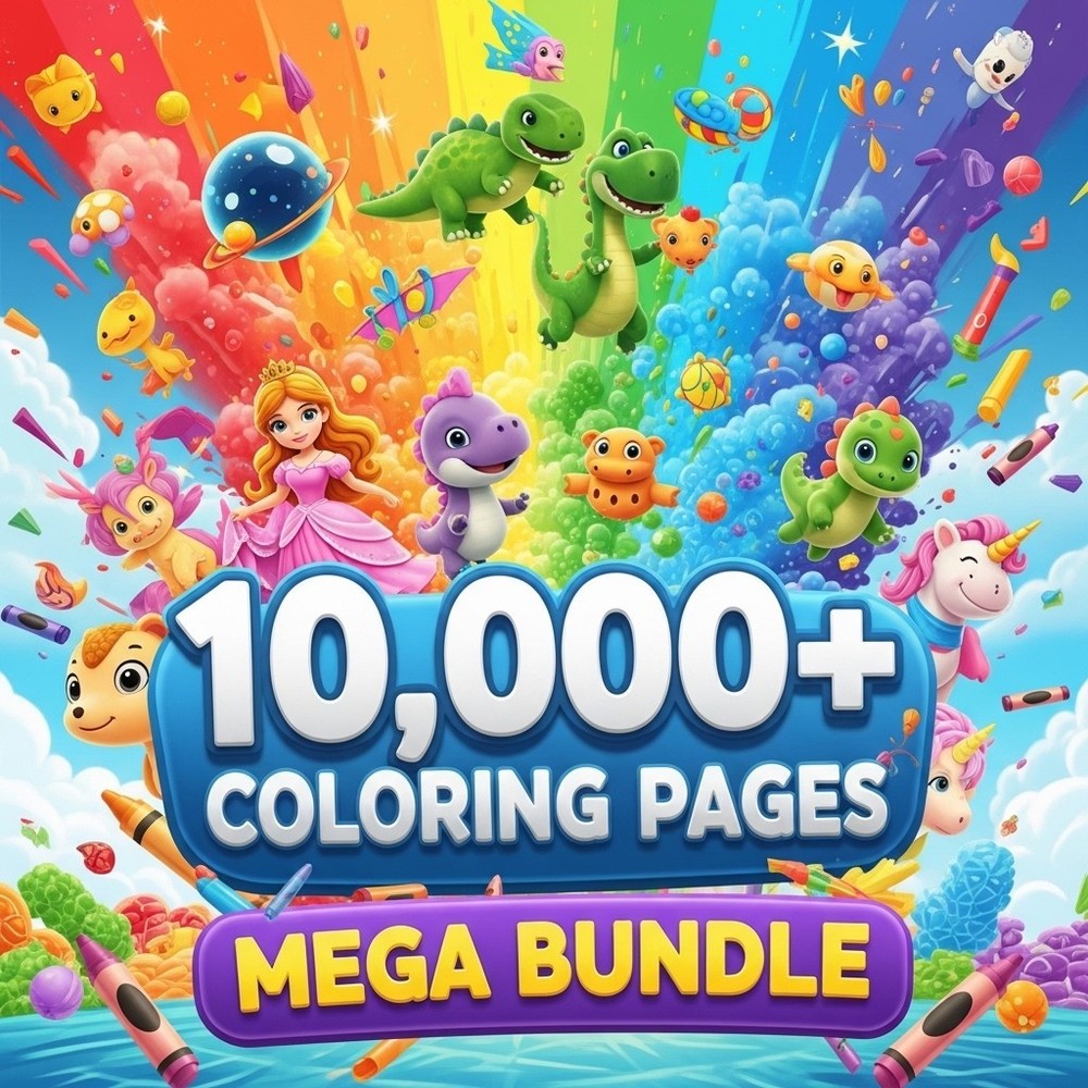 10,000+ Kids Coloring Pages Mega Bundle Animals Dino many more digital download