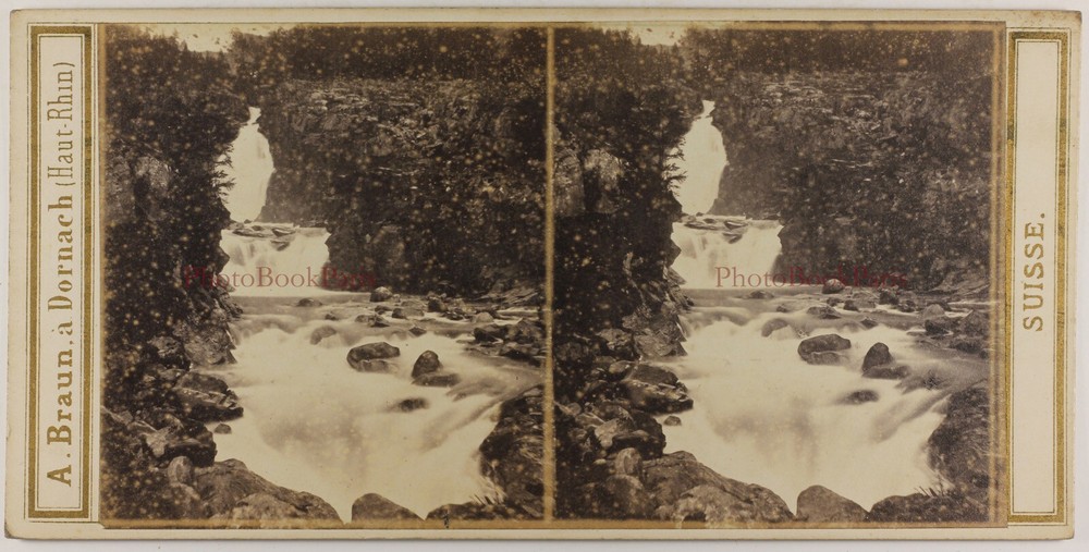 Switzerland Cascade By Barberine C1865 Photo Adolphe Braun Stereo Vintage Album