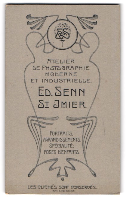 Photograph Ed. Senn, St. Imier, Photographer’s Monogram with Ornate Ve