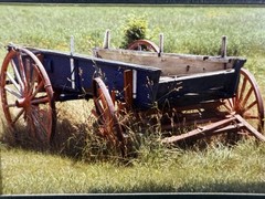 Gamow signed Hay Wagon Wheel Farm Cart in Field Photography Art 5″ x 7″ Mated
