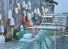 Nautical Maritime Hanging Lobster Trap Buoys Colorful Seascape Photograph 16X20
