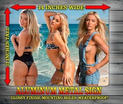 Olivia Dunne Sexy Swimsuit Pose on the Beach Metal Sign Art 14″x 11″