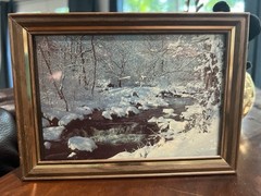 Vintage Winter scape Photo In Vintage Brown Metal frame