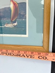 Framed Signed Photograph 1990 San Francisco Bay Bridge Sailboats Boats 20″ x 10″