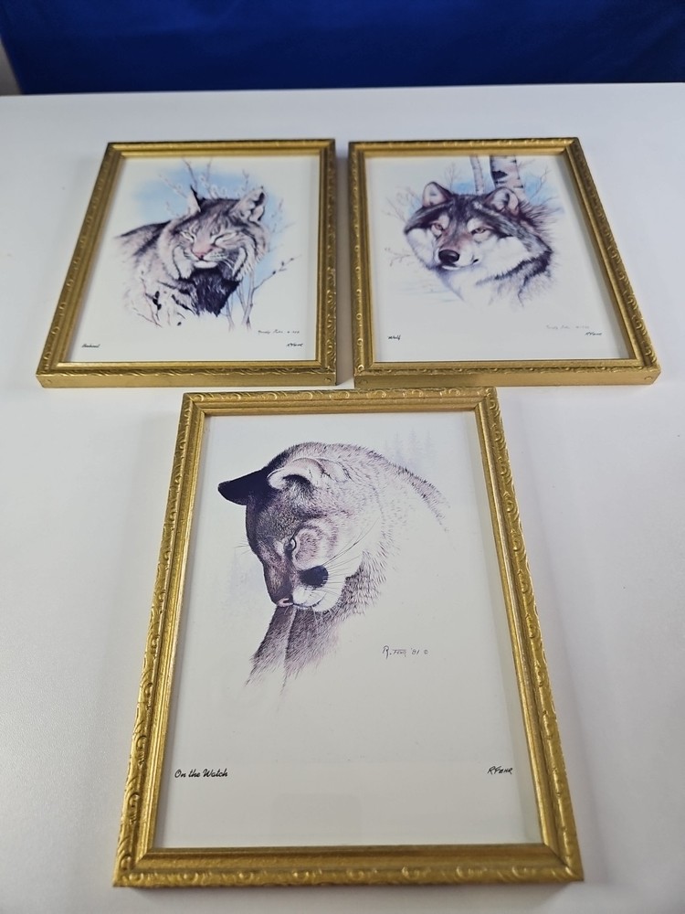 Vintage Randy Fehr Portraits Art LOT Prints Painting Drawing Bobcat Wolf Cougar