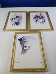 Vintage Randy Fehr Portraits Art LOT Prints Painting Drawing Bobcat Wolf Cougar