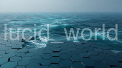 Modern Geometric Sea Landscape Digital Download Blue Hexagon Water Photo Art PNG