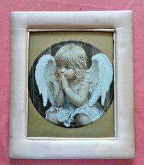 Custom Fabric Framed 12-1/2″x11″. 2D Flat Aluminum Metal Angel 8″x8″ Photo