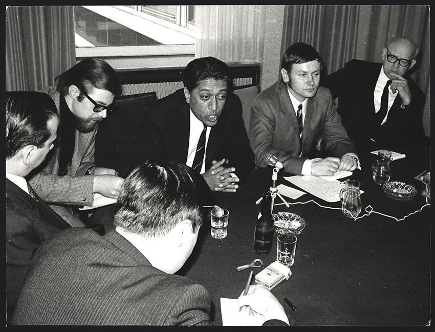 Photograph of the World Peace Council press conference in Bonn, 1971,…