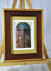 Wood Framed Arched Front Door Photos Pair Matted Earth Tones OD 9 1/8 X 7 1/8 In