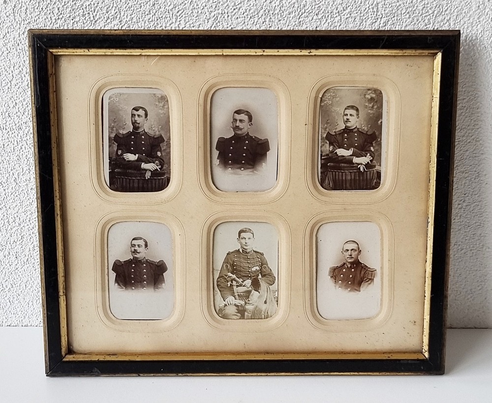 Great Commemorative Picture with 6 CDVs – French Soldiers in Uniform Circa 1890/1900