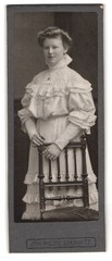 Photograph Joh. Niclou, Chemnitz, portrait young woman in white dress with high