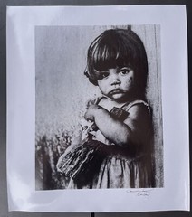 young girl holding a wooden doll By A Korda 1960 Signed Vintage Print