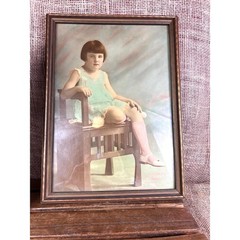 Hand-Tinted Child Portrait Photo – 1920s Framed –Pastel Tinting, Wood Frame