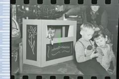 Negative – Kids Playing With The Kasper Theatre Christmas Xmas Tree 1950s