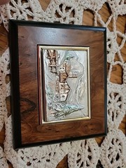 Miniature 3D Art Work Of A House In A Mountainous Scene W/silver & Gold Accents.