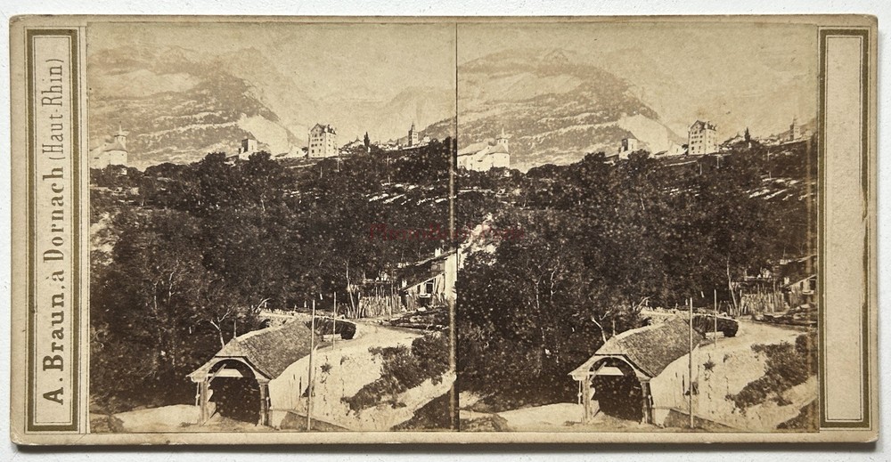 Switzerland Louèche La Ville Photo Adolphe Braun c1860 Stereo Vintage Album