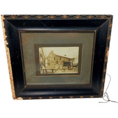 Stone Farmhouse Wall Art Vintage Framed Photograph Antique Frame Black Gold Farm