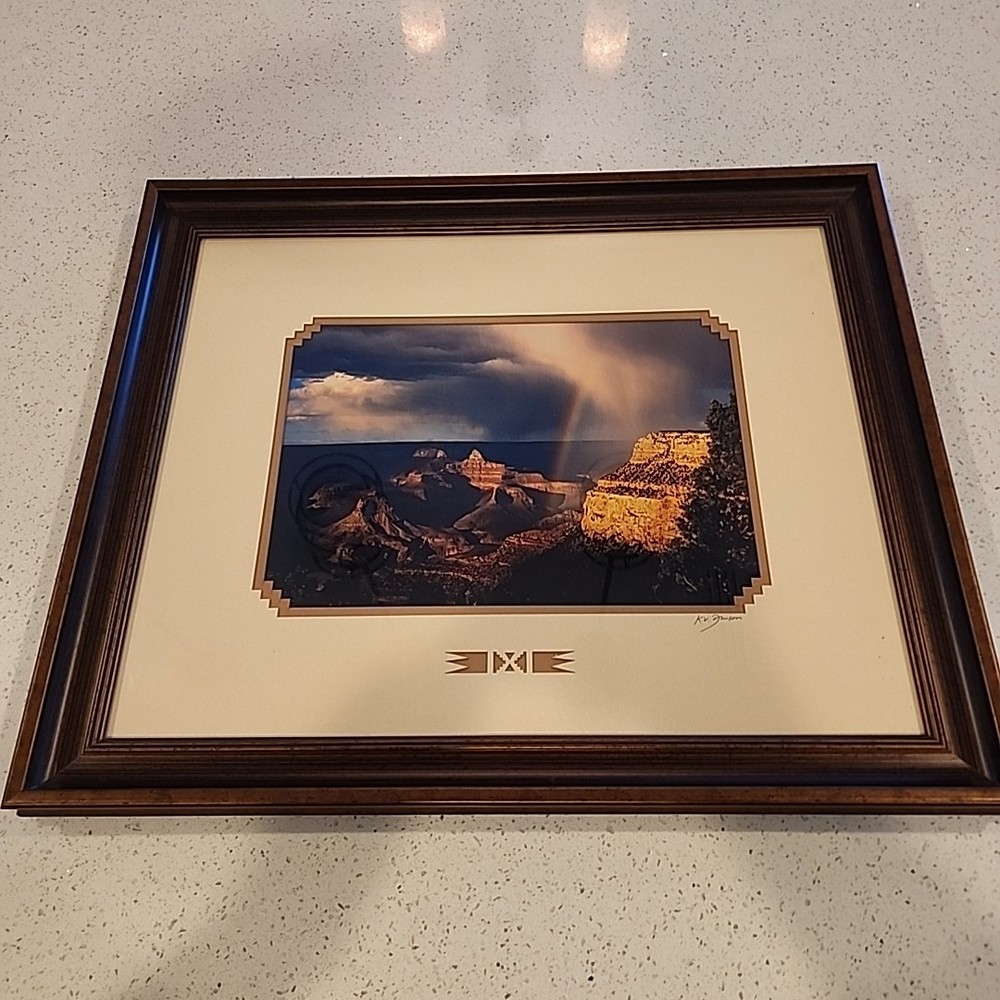 Artist J.A. Johnson Framed Photograph Grand Canyon Rainbow Clouds 19×23″