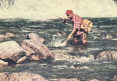 REAL ENLARGED PHOTO MAN FISHING IN STREAM 16.5″ X 30.5″ CARDSTOCK INSTANT UNCLE