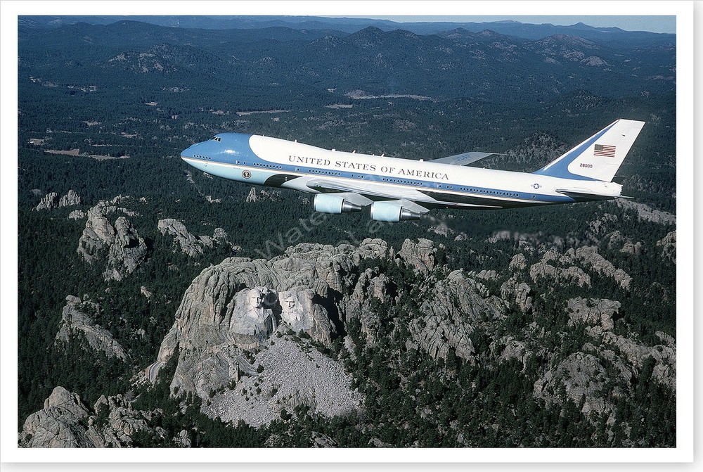 Air Force One Over Mount Rushmore 1990 George H. W. Bush Silver Halide Photo