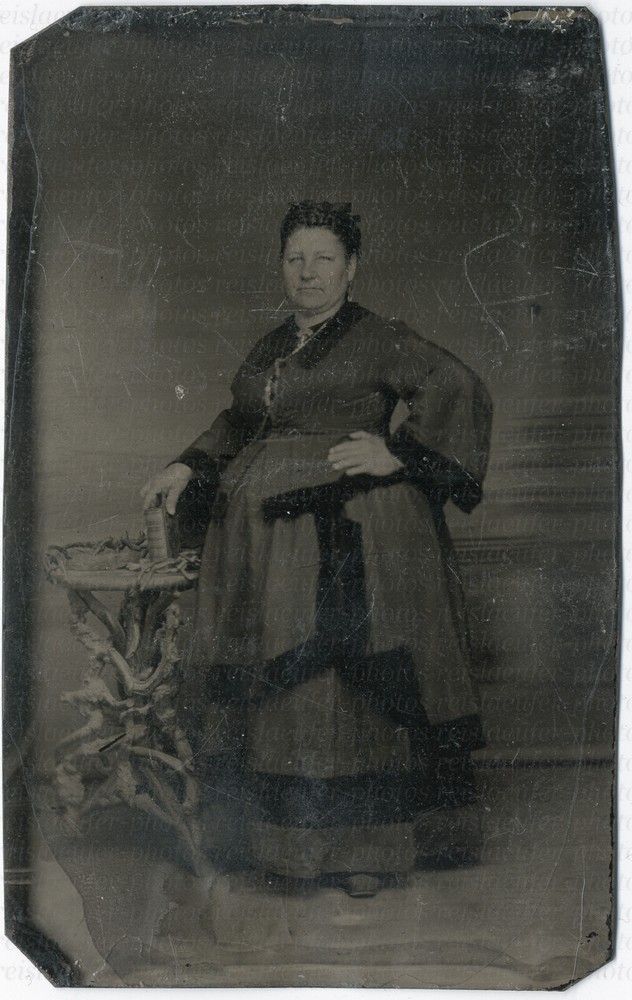 Original Ferrotype, Imposing Lady with Small Photo Album, Circa 1860