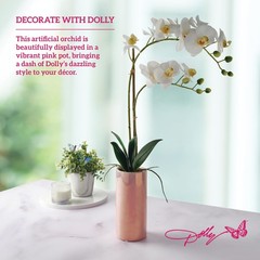 Dolly Parton White Artificial Orchid in Pink Ceramic Pot, 9.8×5.5×24 Inch