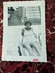GETTING SOME SUN 1954 Original Black and White Photo 2 3/4″ X 3 7/8″ SEXY WOMAN