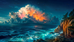 Digital Art Picture Seascape Cloud Thunderstorm Surf Trees Wallpaper Desktop
