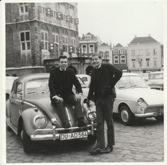 Vintage Photo Young Men on VW Beetle Next to DAF 600 Car Vintage Passenger Car