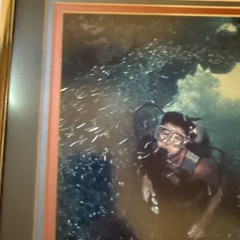 Diving With Fish Framed Photograph Cayman Islands 14” X 12” 1990’s