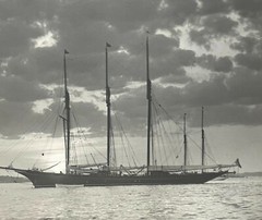 Original EDWIN LEVICK ‘3 Masted Sailboat at Sunset’ Gelatin Silver Photograph