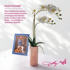Dolly Parton White Artificial Orchid in Pink Ceramic Pot, 9.8×5.5×24 Inch