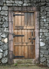 Original ACEO photo fine art print 2.5×3.5 in WOODEN DOOR castle stone old gray