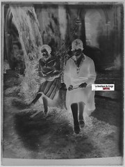 Women in front of church, Glass plate old photo, black & white negative 9×12 cm