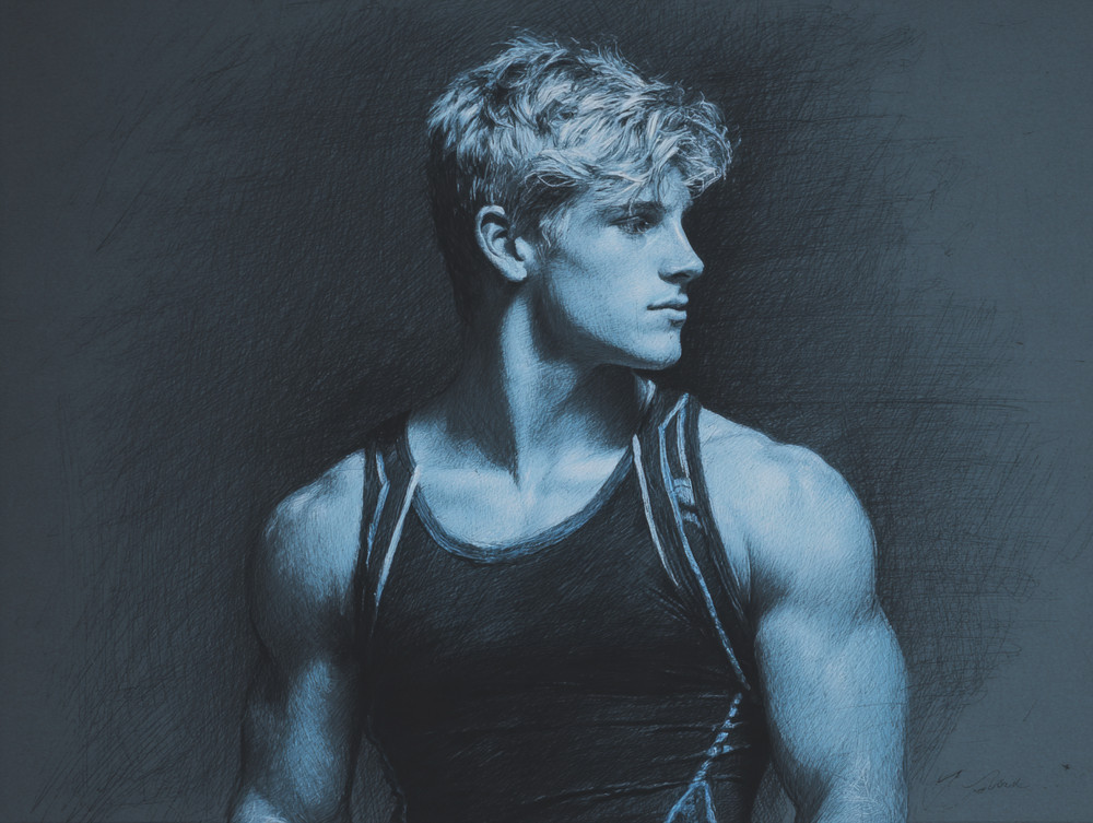 “Handsome wrestler”. Drawing by Igor Zeiger. Numbered and signed by artist
