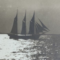 Vintage Photo Sailboat Ocean Signed Dated Old Wide Wood Frame