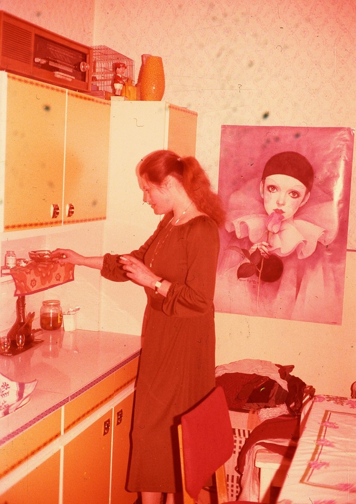 LOT 2x, pretty girl w strange poster, vintage fine art slide, dia! 1970’