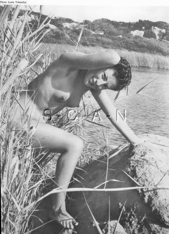 Org French 50s-70s Nude Large (9 x 12) Lithograph- Naturism- Woman- Ocean Reeds