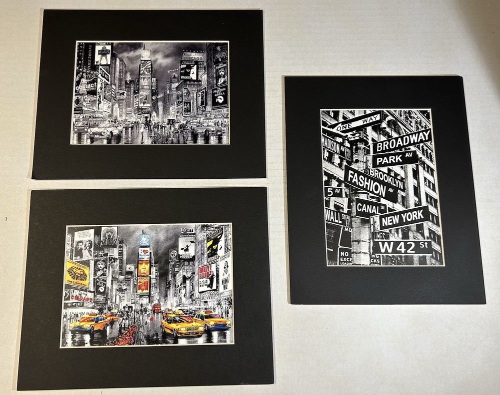 Lot Of 3 Matted Photo Prints Of NYC New York City Broadway Time Square 8×10