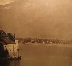 ANTIQUE ADOLPHE BRAUN *CHATEAU DE CHILLON LAKE GENEVA SWISS ALPS* ALBUMEN PHOTO