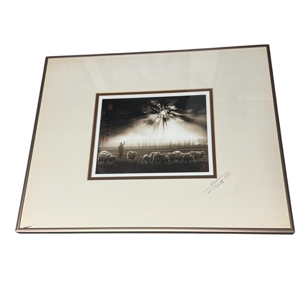 Vintage 1986 Don Hong Oai Sheeping Sheep Landscape Photograph 8×10 Sepia Framed