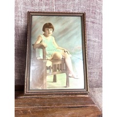 Hand-Tinted Child Portrait Photo – 1920s Framed –Pastel Tinting, Wood Frame